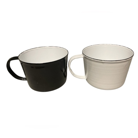 Creative Co-Op Black & White Enamel 'Hey Sugar' Coffee Cups, Set of 2 - Picture 3 of 5